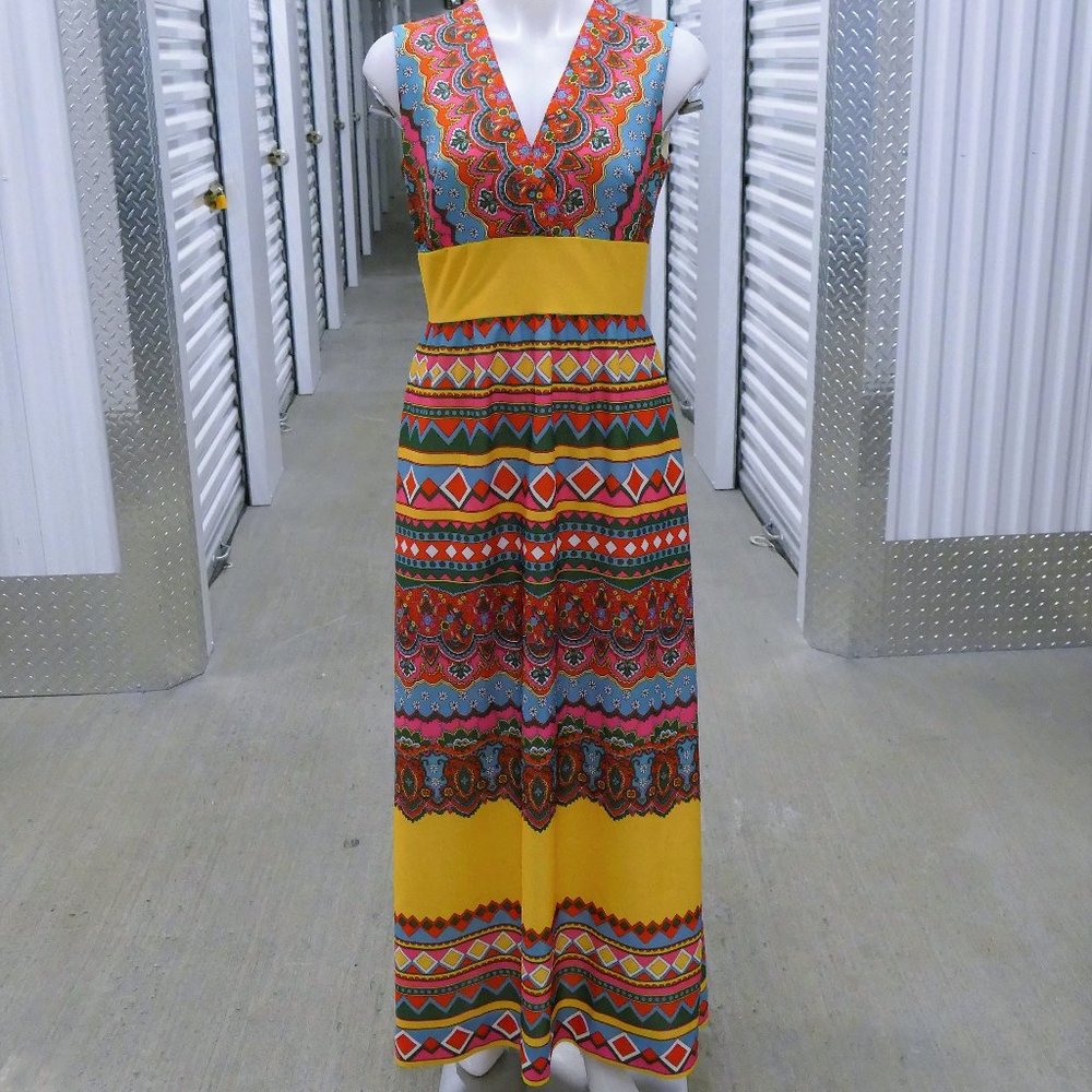 Vintage Gregg Draddy Multicolor Maxi Dress sz S